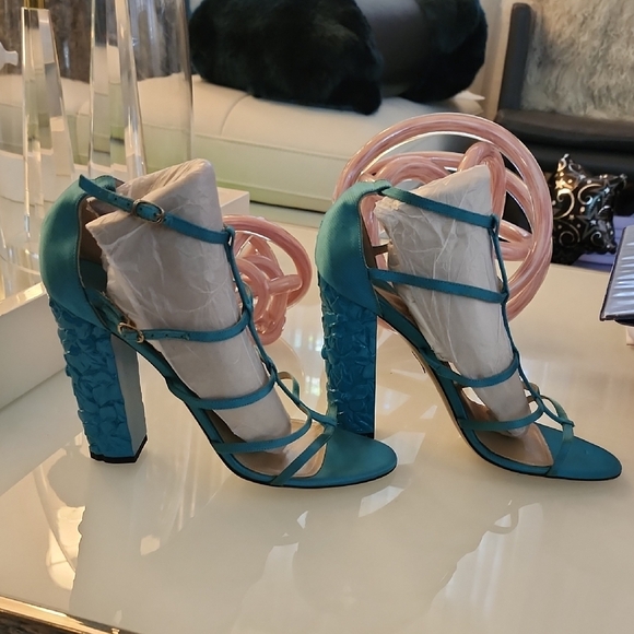 Paul Andrew Shoes - Paul Andrew Blue Chunky Heel Sandals